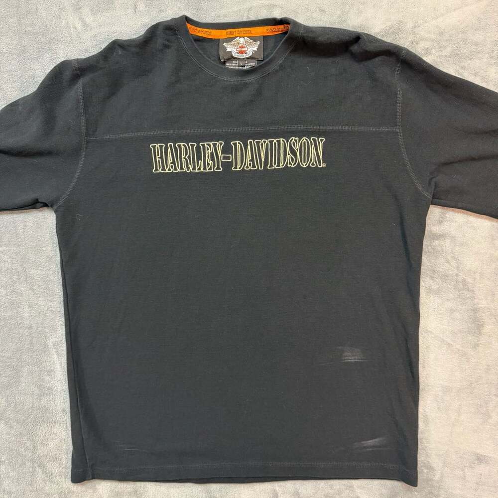 Harley Davidson Long Sleeve Thermal Shirt Size L Black Graphic Tee